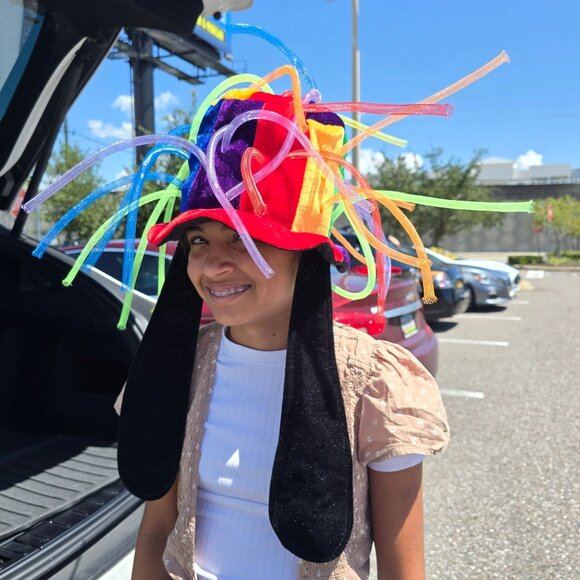 Disney Goofy Rainbow Jester crazy Hat with Colorful Light Tubes. lights untested - Picture 3 of 3